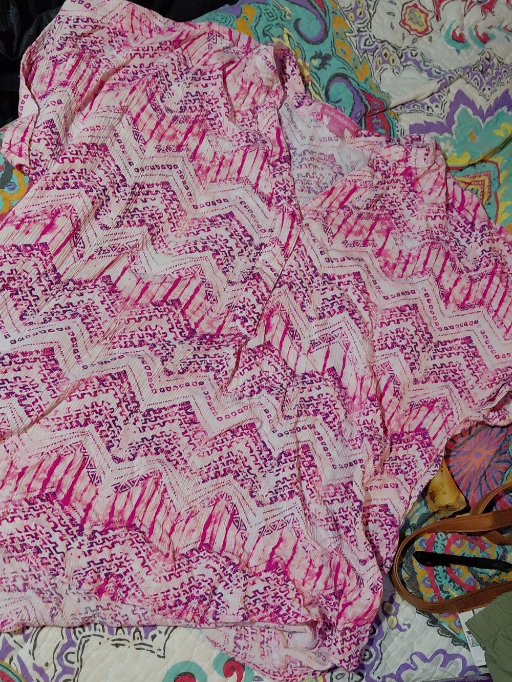 Woman Within Pink & White Zigzag Tunic Top
